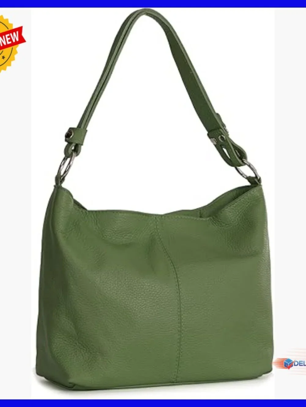 Genuine Leather Hobo Shoulder Bag with Adjustable Strap, Medium Size